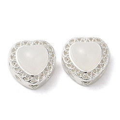 Silver Brass Beads, with Resin, Long-Lasting Plated, Heart, Silver, 10.5x10x7mm, Hole: 1.6mm