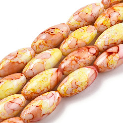 Gold Baking Painted Glass Beads Strands, Swirl Glass Beads, Oval, Gold, 22x10~10.5mm, Hole: 1.5~2.5mm, about 35~37pcs/strand, 30.31 inch(77cm)