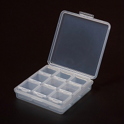 Clair Conteneurs de perle plastique, flip top stockage de perles, amovible, 9 compartiments, rectangle, clair, 11.4x11.2x2.8 cm, compartiments: environ 3.3x3.4x2.4 cm, 9 compartiments / boîte