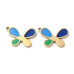 Golden Ion Plating(IP) 304 Stainless Steel Pendants, with Enamel, Butterfly Charm, Golden, 11x17x1.5mm, Hole: 1.2mm