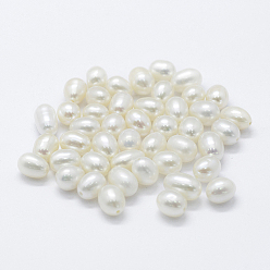 Floral White Natural Cultured Freshwater Pearl Beads, Half Drilled, Potato, Floral White, 6~7x7~10mm, Hole: 0.8mm