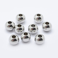 Stainless Steel Color 201 Stainless Steel Beads, Round, Stainless Steel Color, 8x6.5mm, Hole: 3mm