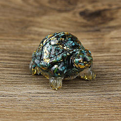 Turquesa Sintético Decoraciones de resina para el hogar, con fichas de turquesa sintética y hoja de oro en el interior, tortuga, 50x30x27 mm