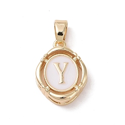 Letter Y 304 Stainless Steel Enamel Pendants, Oval with Letter, Golden, White, Letter.Y, 15.5x11.5x4mm, Hole: 4.5x2.5mm