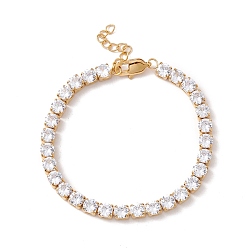 Clair Bracelet de tennis classique en zircone cubique, placage sous vide 304 bijoux en acier inoxydable pour femmes, or, clair, 7-1/8 pouce (18 cm)