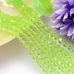Green Yellow Faceted Imitation Austrian Crystal Bead Strands, Grade AAA, Bicone, Green Yellow, 10x10mm, Hole: 0.9~1mm, about 40pcs/strand, 15.7 inch