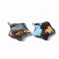 Light Sky Blue Assembled Synthetic Imperial Jasper and Bronzite Pendants, with Golden Tone Iron Loop, Dyed, Star, Light Sky Blue, 23~24x21x5mm, Hole: 2mm