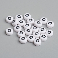 Letter Q Perles acryliques, avec trou horizontal, lettre, plat rond, letter.q, 7x4mm, Trou: 1mm, environ3500 pcs / 500 g