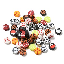 Mixed Color Handmade Polymer Clay Beads, Football/Basketball/Rugby/Volleyball/Baseball, Mixed Color, 9.5x4.5mm, Hole: 1.8mm