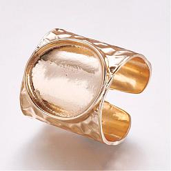 Light Gold Cuff Brass Pad Finger Ring Settings, Size 9, Light Gold, Tray: 16.5x15mm, 19mm