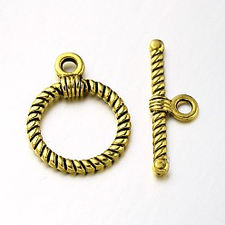 Antique Golden Tibetan Style Alloy Ring Toggle Clasps, Antique Golden, Ring: 22x17x2mm, Hole: 2.5mm, Bar: 26x8x3mm, Hole: 2.5mm