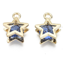 Королевский синий Латунные микро кубические циркониевые прелести, звезда, золотой свет, королевский синий, 15x11.5x5.5 мм, отверстие : 1.8 мм