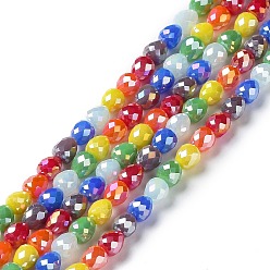 Colorful Electroplated Glass Beads Strands, Faceted Teardrop, Colorful, 4.5~5x4mm, Hole: 0.8mm, about 100pcs/strand, 18.31~18.70''(46.5~47.5cm)