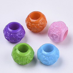 Mixed Color Opaque Acrylic Beads, Large Hole Beads, Textured, Rondelle, Mixed Color, 15x12mm, Hole: 7mm, about 420pcs/500g