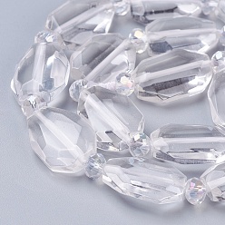 Cristal de cuarzo De perlas de cristal de cuarzo natural hebras, cristal de roca, facetados, oval, 16.5~22.5x12~16x6~7 mm, agujero: 1.2 mm, sobre 15~17 unidades / cadena, 15.4 pulgada (39 cm)