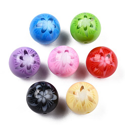 Mixed Color Flower Opaque Resin Beads, Round, Mixed Color, 20x19mm, Hole: 2mm