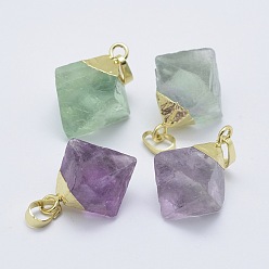 Golden Natural Fluorite Pendants, with Brass Findings, Cone, Golden, 25~28x18~25x14.5~20mm, Hole: 4x6.5mm
