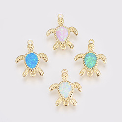 Mixed Color Synthetic Opal Links connectors, with Brass Findings, Turtle, Golden, Mixed Color, 17x13x2mm, Hole: 1mm