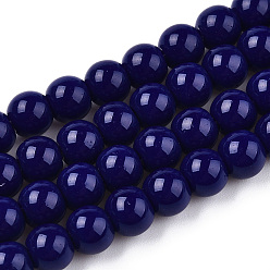 Bleu Foncé Perles de verre opaques de couleur unie, ronde, bleu foncé, 6~6.5mm, Trou: 1.4mm, Environ 67~70 pcs/chapelet, 14.76 pouces ~ 15.16 pouces (37.5~38.5 cm)
