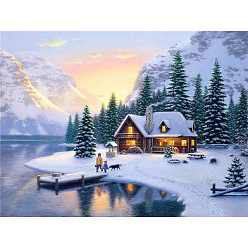 Colorful DIY Winter Snowy House Scenery Diamond Painting Kits, including Resin Rhinestones, Diamond Sticky Pen, Tray Plate and Glue Clay, Colorful, 300x400mm