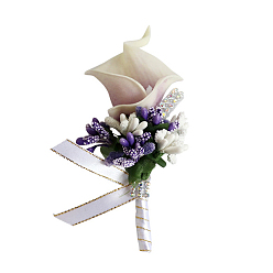 Purple PU Leather Imitation Flower Corsage Boutonniere, for Men or Bridegroom, Groomsmen, Wedding, Party Decorations, Purple, 120x60mm