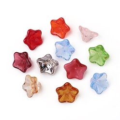 Mixed Color Czech Glass Bead Caps, Transparent & Electroplate Effect, 5-Petal, Flower, Mixed Color, 12~13x7~8mm, Hole: 1mm, about 120pcs/bag