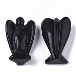 Obsidienne Décor d'ange en obsidienne naturelle pierres de guérison, cadeaux reiki énergétiques pour femmes hommes, décoration de la maison, 41x26x13.5mm