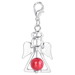 Red Alloy Angel Pendant Decorations, with CCB Imitation Pearl, Red, 4.4x1.9cm