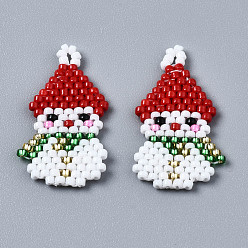FireBrick MIYUKI & TOHO Japanese Seed Beads, Handmade Pendants, Loom Pattern, Christmas Snowman, FireBrick, 25x14x2mm, Hole: 1.2mm