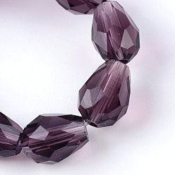 Purple Transparent Glass Bead Strands, Faceted Teardrop, Purple, 8x6mm, Hole: 1mm, about 65pcs/strand, 17.99 inch(45.7cm)