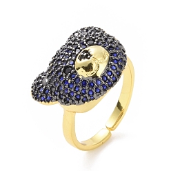Blue Cubic Zirconia Bear Open Cuff Rings, Golden Alloy Jewelry for Women, Blue, Inner Diameter: 17mm