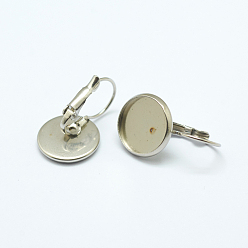 Stainless Steel Color 304 Stainless Steel Leverback Earring Settings, Flat Round, Stainless Steel Color, Tray: 14mm, 26.5x16x2mm, Pin: 1mm
