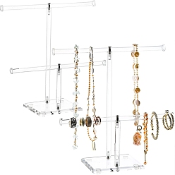 Claro 2 estante de exhibición de joyería de acrílico con barra en T, puesto de joyería, para colgar collares pendientes pulseras, Claro, 10.15x24.1x25.4 cm