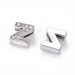 Letter Z Aleación encantos de la diapositiva inicial con un grado de diamantes de imitación, sin plomo y el níquel, Platino, letter.z, 12.5x10.5x4.5 mm, agujero: 8x2 mm
