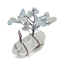Аквамарин Натуральные аквамариновые чипсы дерево жизни украшения, с самородками, основа из драгоценных камней и медная проволока, энергетический камень фэн-шуй, подарок для женщин и мужчин, медитация, 50x18x45 мм