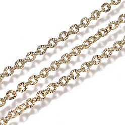 Oro Revestimiento iónico (ip) 304 cadenas portacables de acero inoxidable, con carrete, soldada, textura, dorado, link: 3.1x2.8x0.5 mm, aproximadamente 32.8 pies (10 m) / rollo