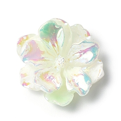 Pale Green Luminous Resin Cabochons, AB Color, Glow in the Dark Flower, Pale Green, 23.5x8mm