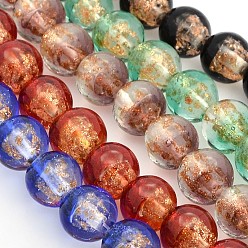 Mixed Color Handmade Two Tone Gold Sand Lampwork Round Beads Strands, Mixed Color, 12mm, Hole: 1.6~2mm, about 33pcs/strand, 15.7 inch