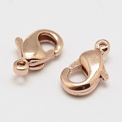 Real Rose Gold Plated Brass Lobster Claw Clasps, Cadmium Free & Nickel Free & Lead Free, Real Rose Gold Plated, 10x6x2.5mm, Hole: 1.2mm