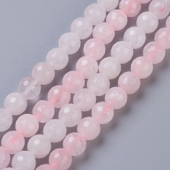 Cuarzo Rosa Natural aumentó de perlas de cuarzo hebras, facetados, rondo, 8 mm, agujero: 1 mm