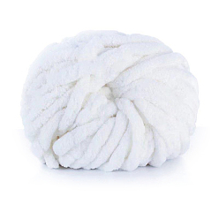 White Polyester Wool Jumbo Chenille Yarn, Premium Soft Giant Bulky Chunky Arm Hand Finger Knitting Yarn, for Handmade Braided Knot Pillow Throw Blanket, White, 20mm, about 27m/roll