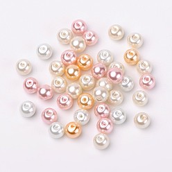Mixed Color Barely Pink Mix Pearlized Glass Pearl Beads, Mixed Color, 6mm, Hole: 1mm, about 200pcs/bag