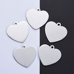 Stainless Steel Color 304 Stainless Steel Pendants, Manual Polishing, Blank Stamping Tags, Heart, Stainless Steel Color, 33x34x1.8mm, Hole: 2.8mm