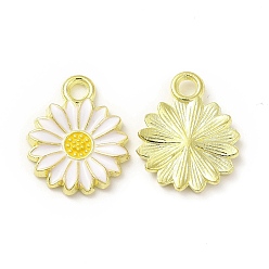 Ghost White Alloy Enamel Charms, Light Gold, Sunflower Charm, Ghost White, 17x13x2mm, Hole: 2mm