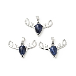 Sodalite Natural Sodalite Pendants, with Platinum Tone Brass Findings, Lead Free & Cadmium Free, Deer Head Charms, 23~24x34x7.5mm, Hole: 5x8mm