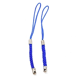 Blue Polyester Cord Mobile Straps, with Platinum Plated Iron Findings, Blue, 8~9cm