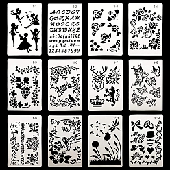 Mixed Shapes Plantilla de silueta de pintura hueca de plástico para mascotas ecológica con patrón de hadas/flores/animales, plantilla de dibujo de bricolaje plantillas de graffiti, formas mixtas, 246x160 mm, 12 PC / sistema