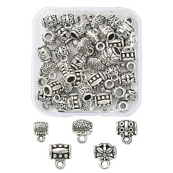 Antique Silver 50Pcs 5 Style Tibetan Style Alloy Barrel Carved Flower Bail Beads, Tube Bails, Loop Bails, Antique Silver, 8~10x6~9x5~7mm, Hole: 1~2mm, inner diameter: 2~3.5mm, 10Pcs/style