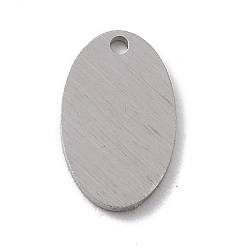 Color de Acero Inoxidable 304 colgantes de acero inoxidable, banco de estirar de doble lado, estampar etiqueta en blanco, oval, color acero inoxidable, 12x7.5x1 mm, agujero: 1 mm