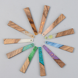 Mixed Color Resin & Walnut Wood Pendants, Trapezoid, Mixed Style, Mixed Color, 44.5x8x3mm, Hole: 2mm
